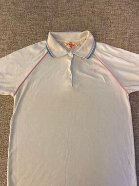 Spalding White Polo with Pink Piping and Teal Collar Stripes